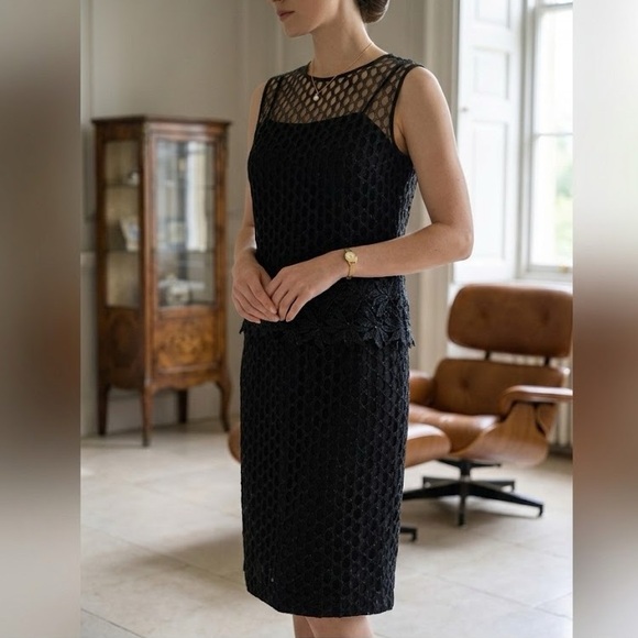 Vintage 60s Lee Jordan New York Black Lace Cocktail Dress SetOld Money Glam